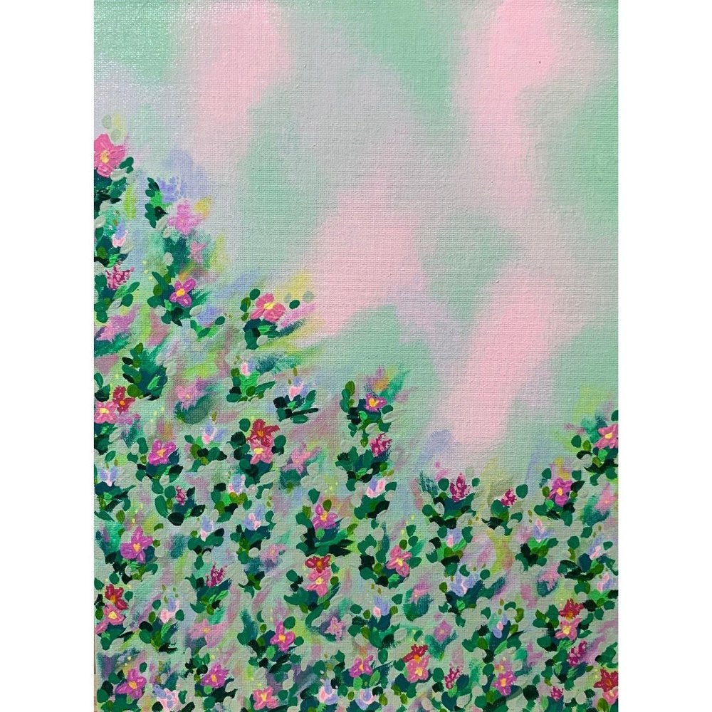 Magenta and Pink Wildflowers Painting 9 x 12